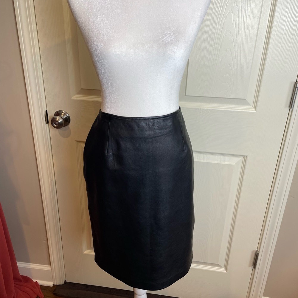 Lamb Leather Elegant Black Leather Skirt 8